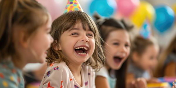 glucklich-lachende-vielfaltige-kinder-auf-einer-geburtstagsfeier-mit-kuchen-und-huten-ki-generativ glucklich-lachende-vielfaltige-kinder-auf-einer-geburtstagsfeier-mit-kuchen-und-huten-ki-generativ