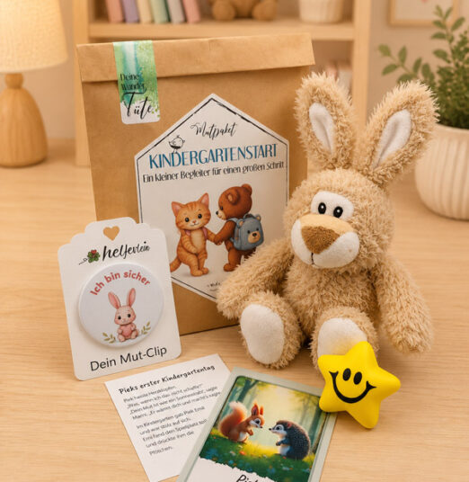 MutPaket mit Hasen-Kuscheltier für Kinder