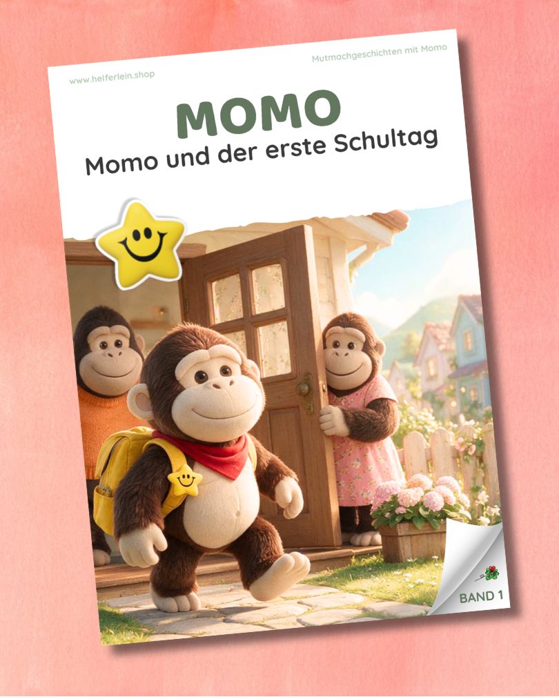 Cover der Mutmachgeschichte „Momo und der erste Schultag“.