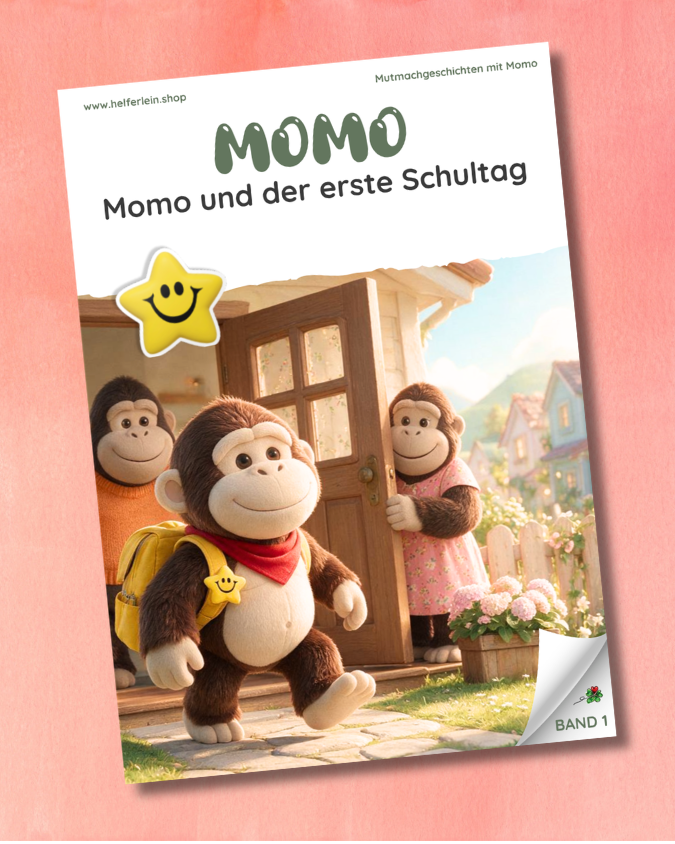 Cover der Mutmachgeschichte „Momo und der erste Schultag“.